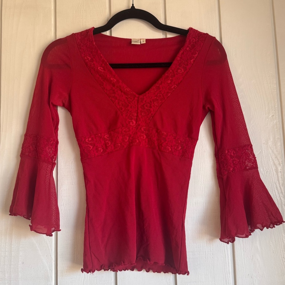 Sweet Pea Y2K Red Flare Sleeve Blouse